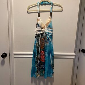 Festival Y2K Fairycore Retro Butterfly Floral Sublimation Halter Dress Beaded M